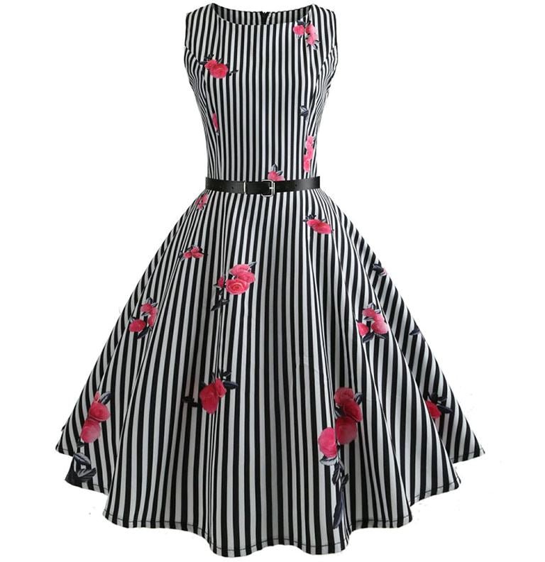 Vestido Vintage Listrado Preto E Branco