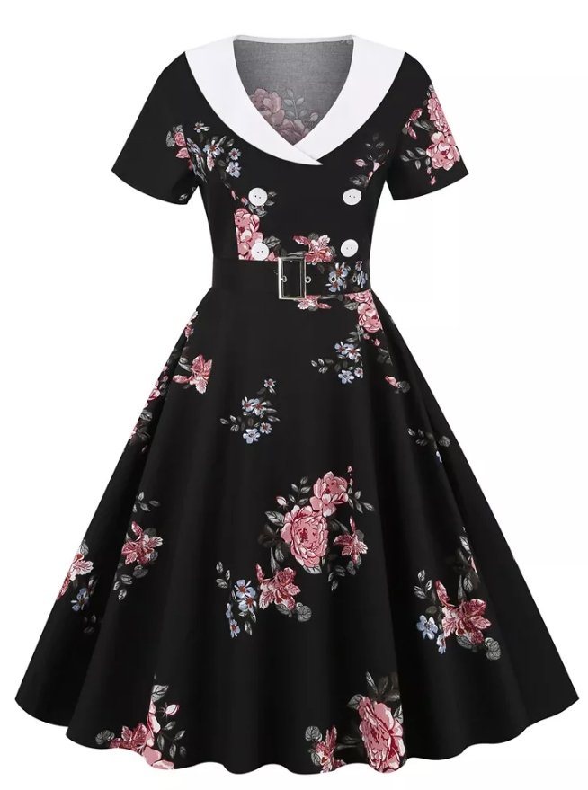 Flores De Vestido Rockabilly Vintage Dos Anos 50