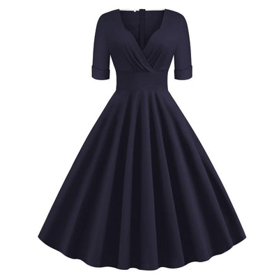 Vestido Rockabilly Vintage Anos 50 Marinho