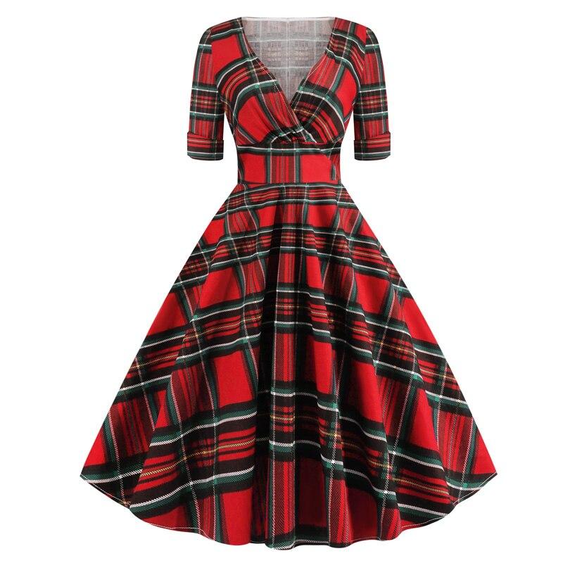 Vestido Vintage Rockabilly Dos Anos 50 Tartan Vermelho