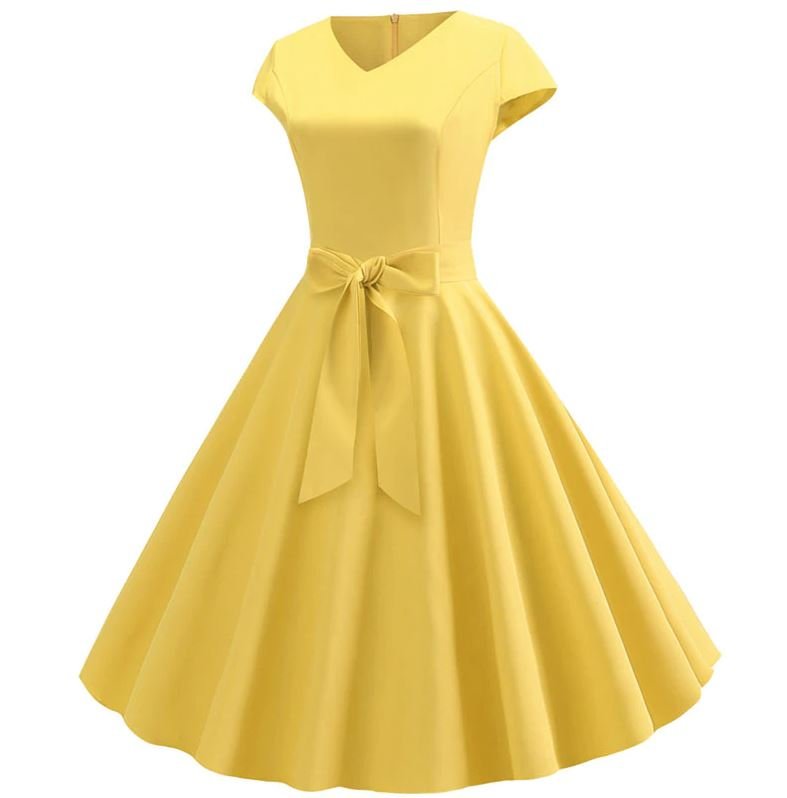 Vestido Vintage Romântico Amarelo