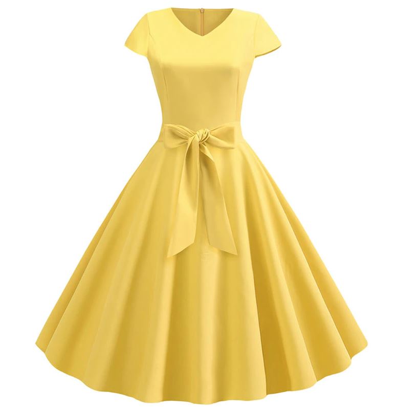 Vestido Vintage Romântico Amarelo