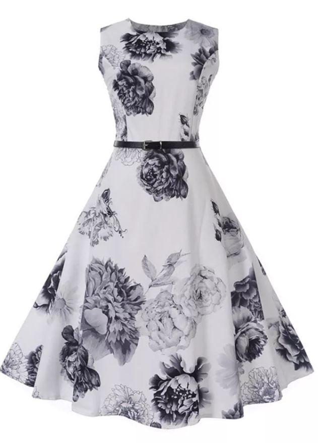 Vestido Vintage Romântico Branco Marinho