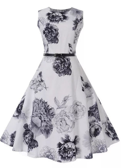 Vestido Vintage Romântico Branco Marinho