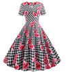 Vestido Vintage Romântico Xadrez Preto