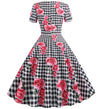 Vestido Vintage Romântico Xadrez Preto