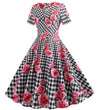 Vestido Vintage Romântico Xadrez Preto