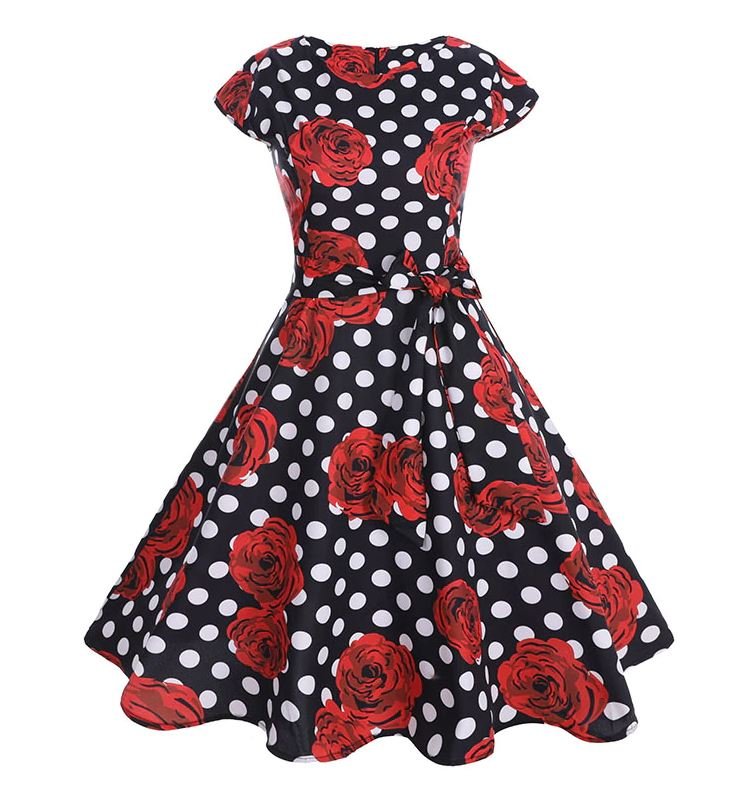 Vestido Vintage Romântico Vermelho Preto