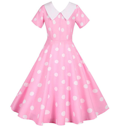 Vestido Rosa Vintage Com Bolinhas Brancas