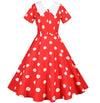 Vestido Vintage Vermelho De Bolinhas Com Gola Larga