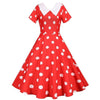 Vestido Vintage Vermelho De Bolinhas Com Gola Larga