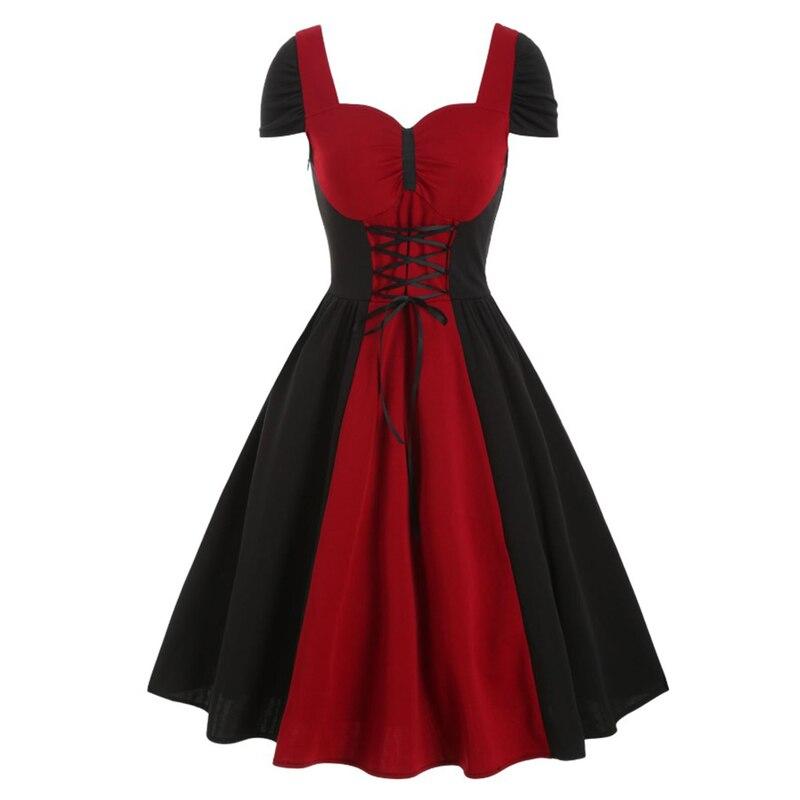 Vestido Vintage De Renda Vermelho E Preto