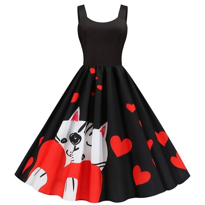 Vestido Vintage De Gato Para O Dia Dos Namorados