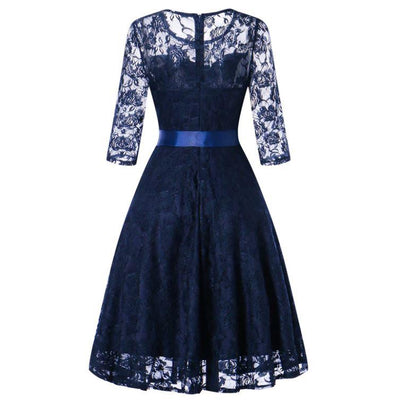 Vestido De Noite Azul Vintage De Manga Longa