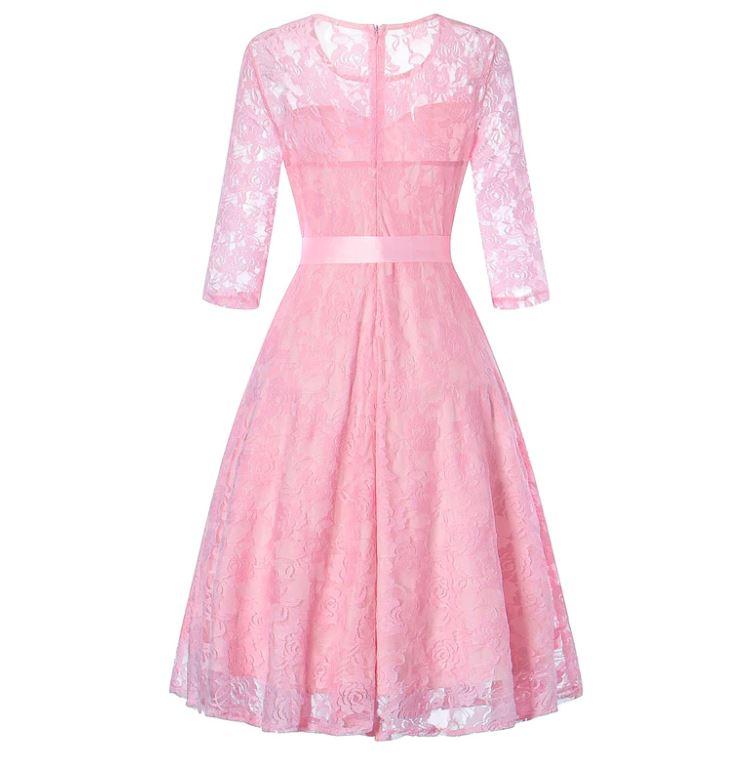 Vestido De Noite Rosa Vintage Manga Longa
