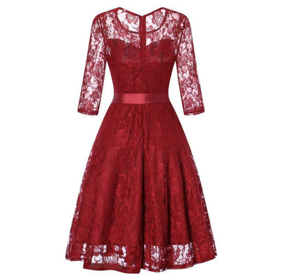 Vestido De Noite Vermelho Vintage De Manga Comprida