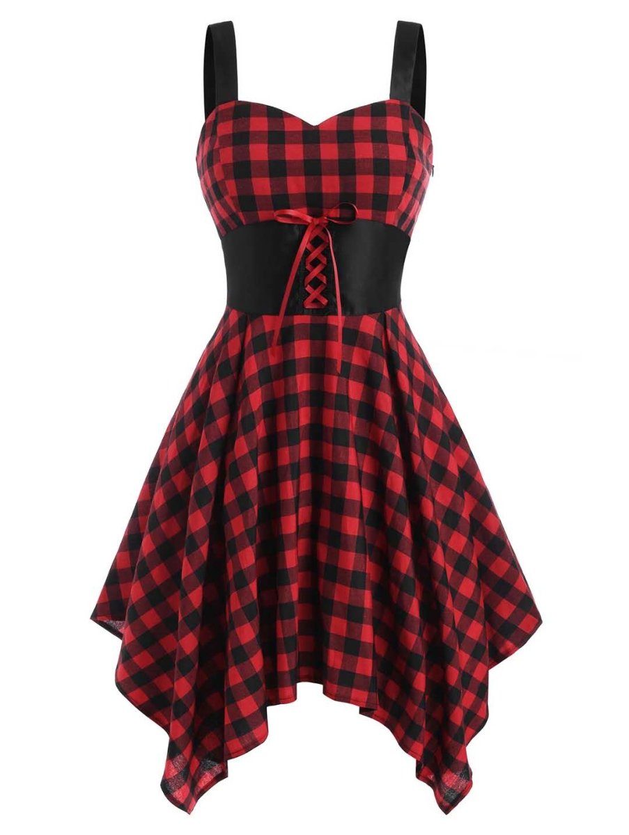 Vestido Vintage Xadrez Cintura Alta