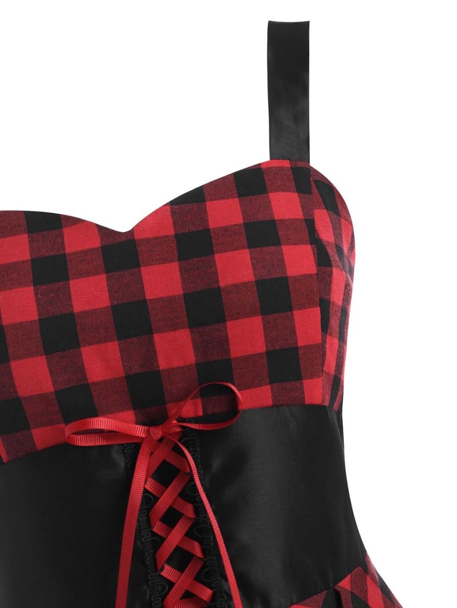Vestido Vintage Xadrez Cintura Alta