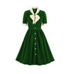 Vestido Vintage Verde Com Gola Branca