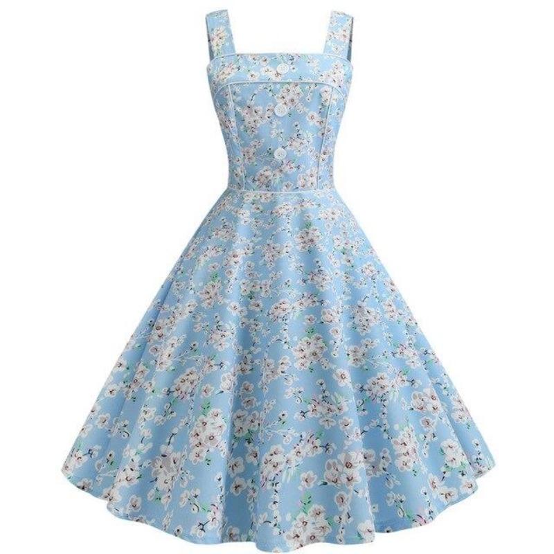 Vestido Vintage Azul Céu De 1950