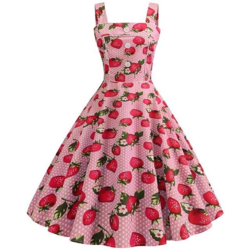 Vestido Vintage Rosa Morango 1950