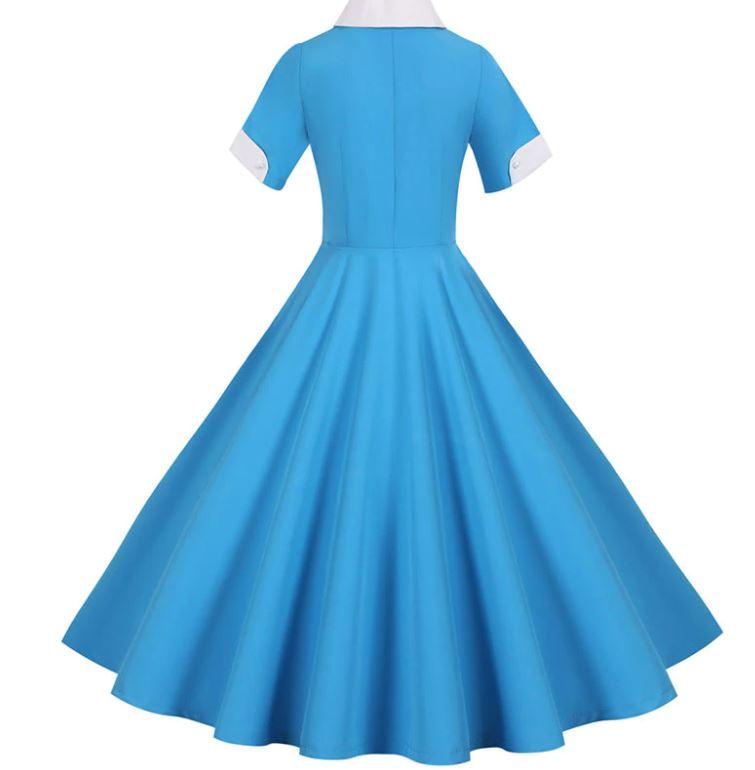 Vestido Vintage Anos 50 Azul Céu