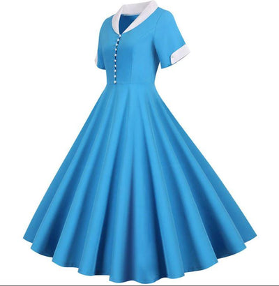 Vestido Vintage Anos 50 Azul Céu