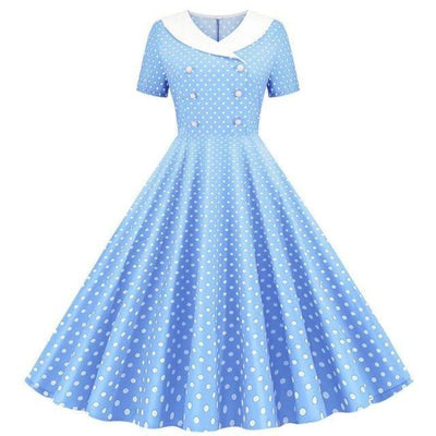 Vestido De Bolinhas Azul Céu Anos 50