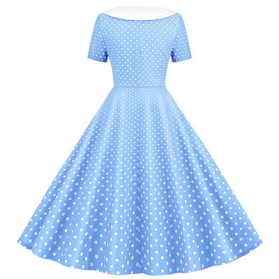 Vestido De Bolinhas Azul Céu Anos 50