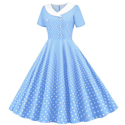 Vestido De Bolinhas Azul Céu Anos 50