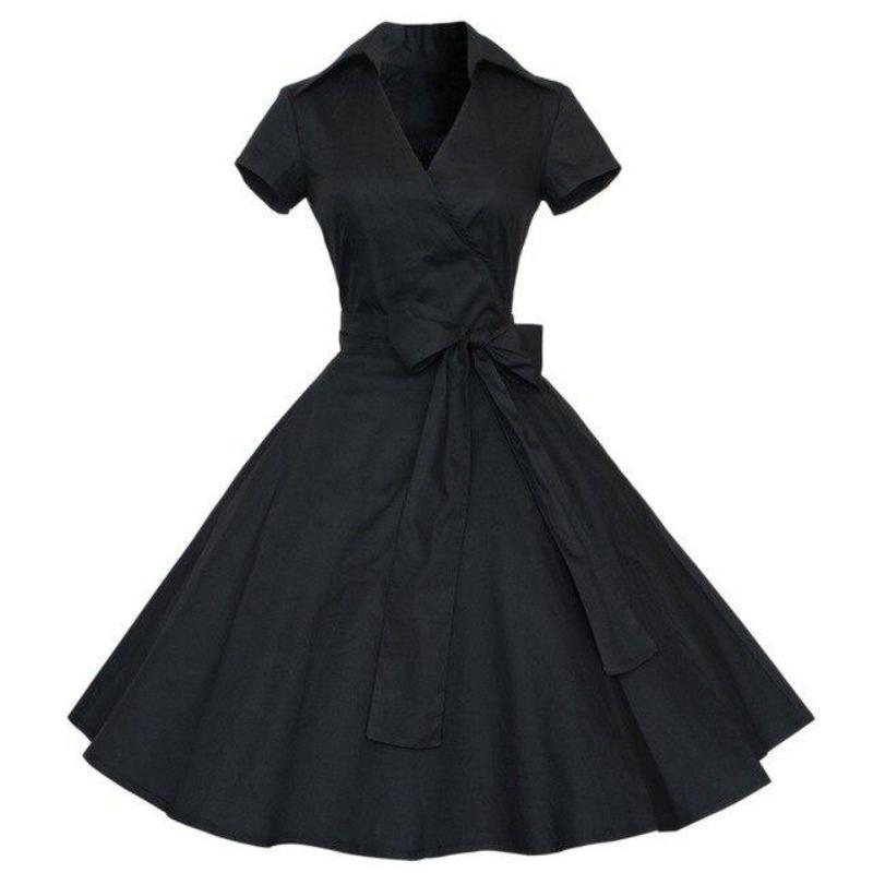 Vestido Vintage Liso Preto Dos Anos 1950