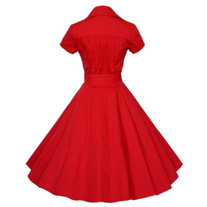Vestido Vintage Vermelho Sólido Dos Anos 1950
