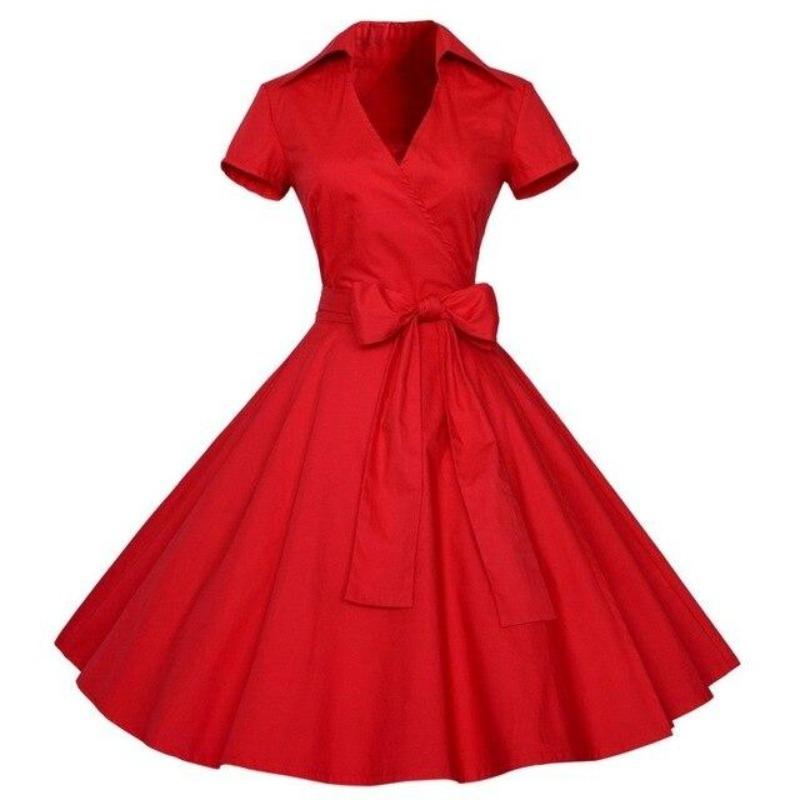 Vestido Vintage Vermelho Sólido Dos Anos 1950