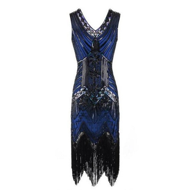 Vestido Vintage Dos Anos 1920 Azul Preto