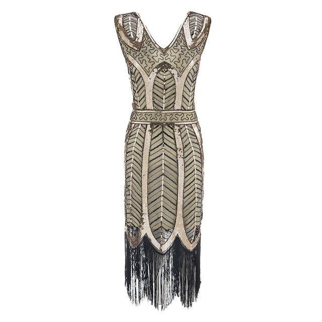 Gatsby Vestido Vintage Anos 1920 Bege
