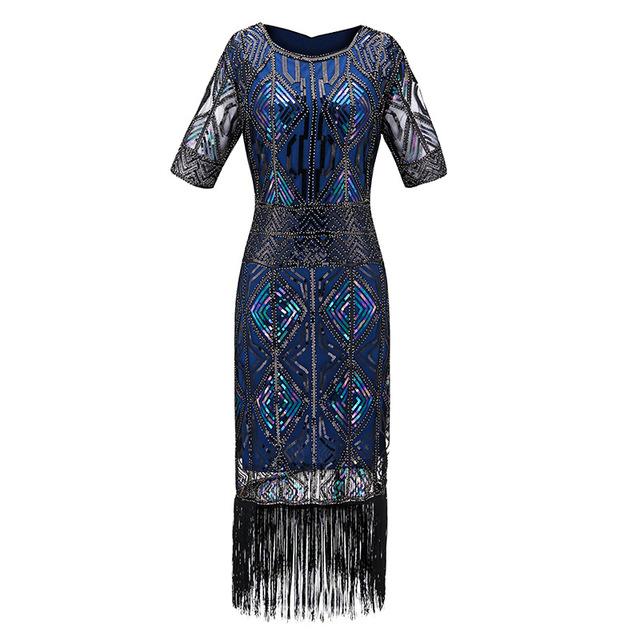 Vestido Longo Azul Vintage Gatsby Dos Anos 1920