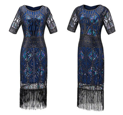 Vestido Longo Azul Vintage Gatsby Dos Anos 1920