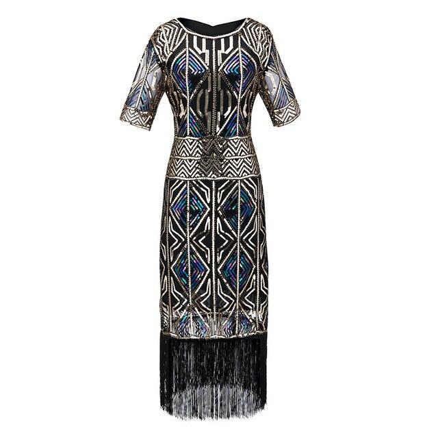 Vestido Longo Dourado Gatsby Vintage Dos Anos 1920