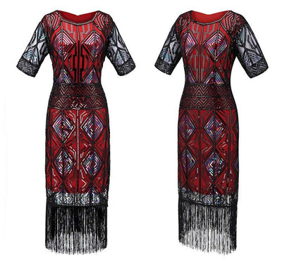 Vestido Longo Vermelho Gatsby Vintage Dos Anos 1920