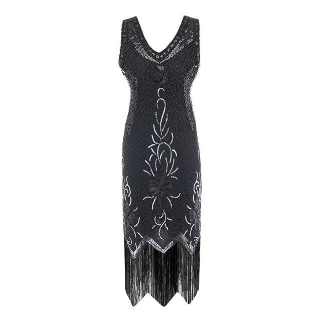 Charleston Plus Size 1920 Vestido Vintage Preto