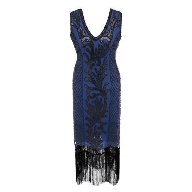Robe Cocktail Année 20 Bleue