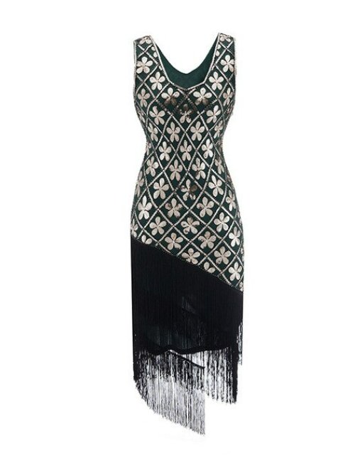 Vestido Vintage Ouro Verde Plus Size Dos Anos 1920