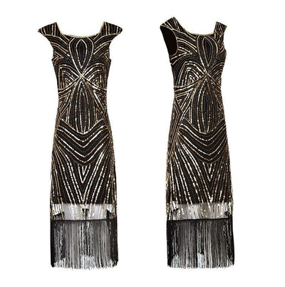 Vestido Vintage Retrô Preto Dourado Anos 1920