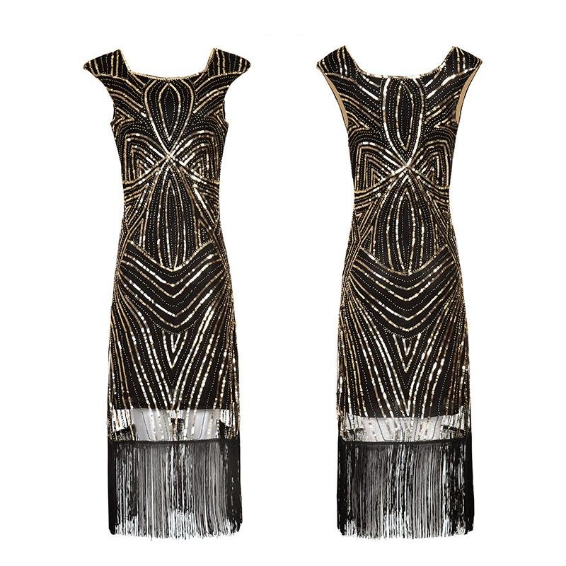 Vestido Vintage Retrô Preto Dourado Anos 1920