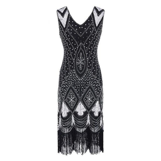 Vestido Vintage Anos 1920 Lantejoulas Preto Prata