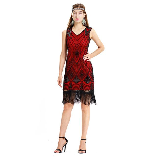 Vestido Vintage De Lantejoulas Dos Anos 1920 Vermelho