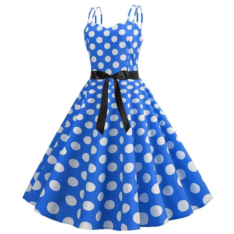 Vestido Vintage Rockabilly De Bolinhas Azuis
