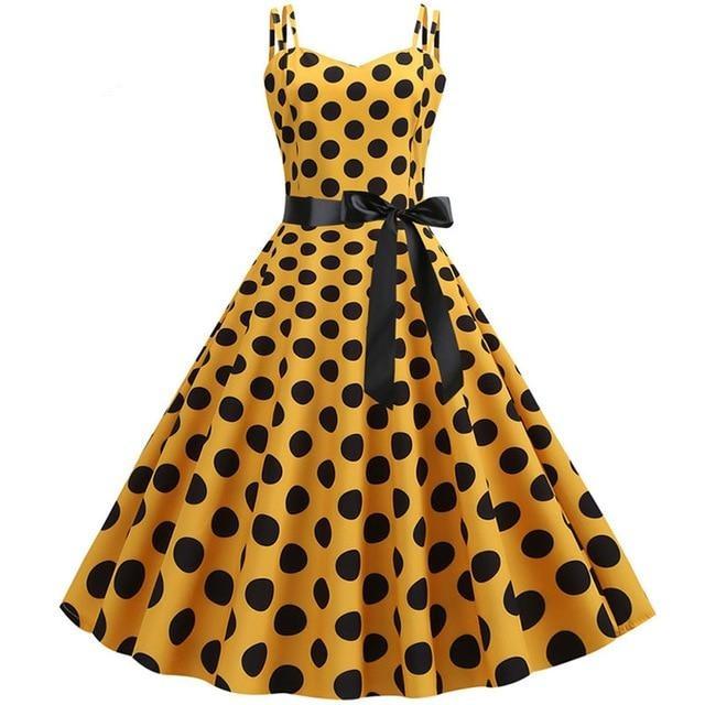 Vestido Vintage Rockabilly Amarelo De Bolinhas