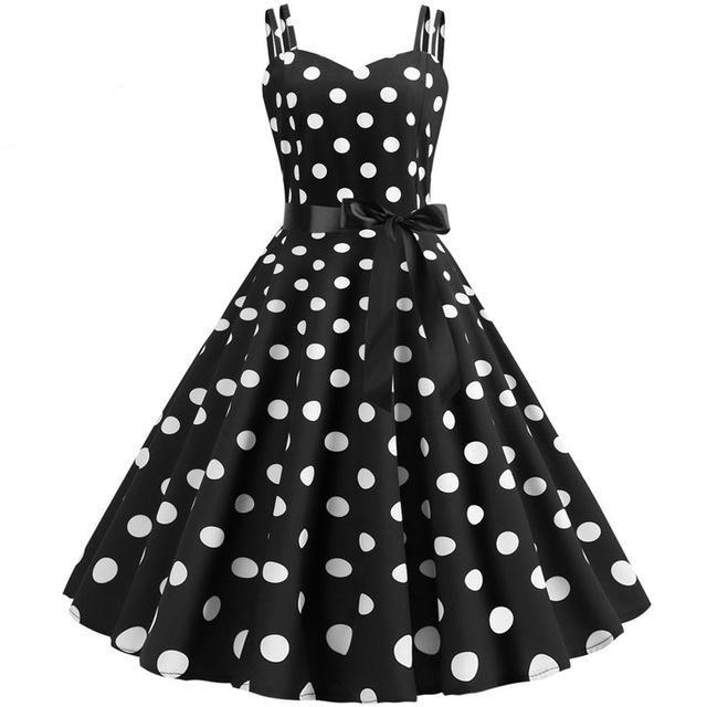 Vestido Rockabilly Vintage Com Bolinhas Pretas E Brancas