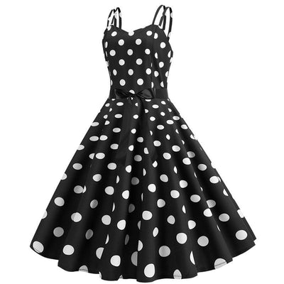 Vestido Rockabilly Vintage Com Bolinhas Pretas E Brancas